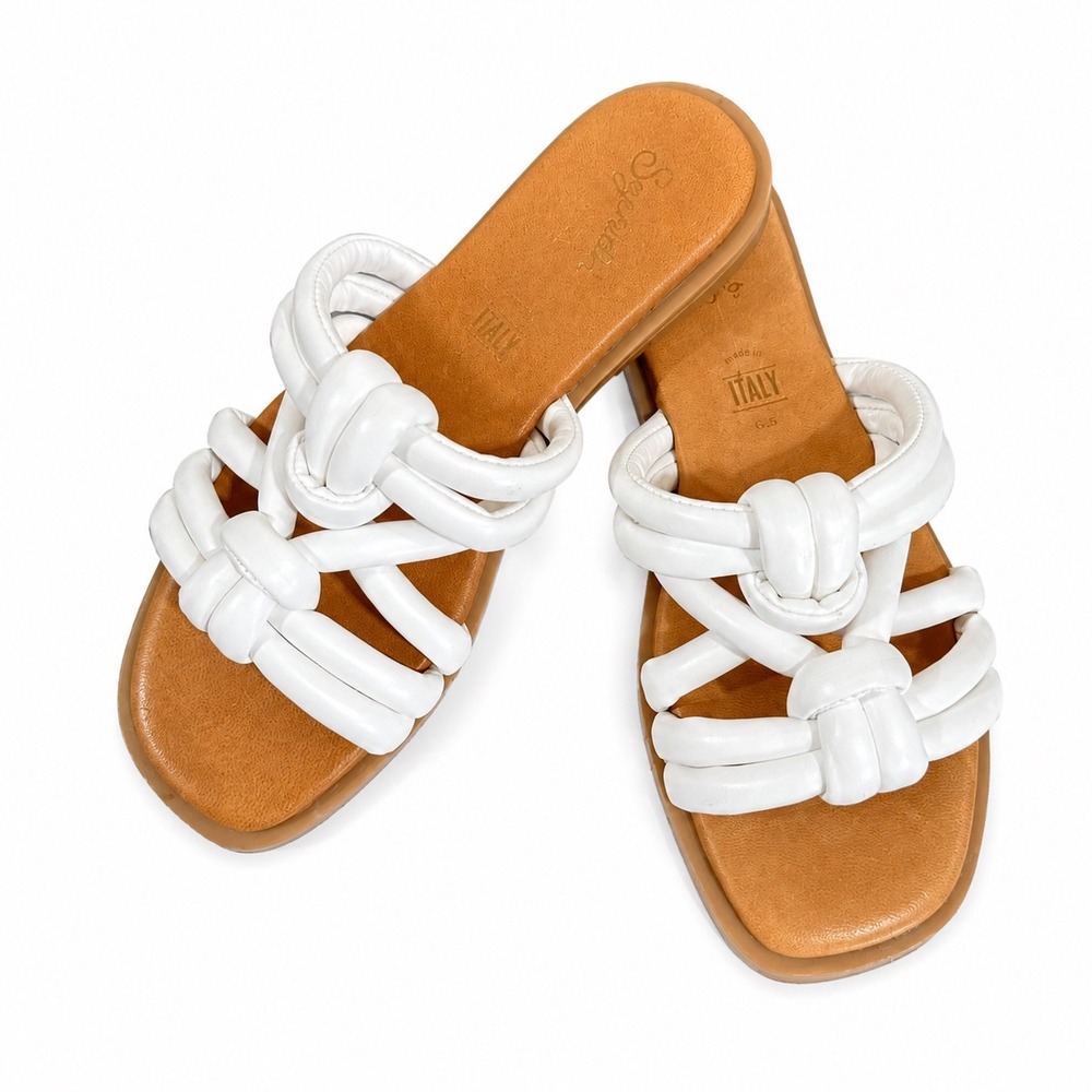 Seychelles White Leather Knotted Tubular Slide Sandals Made in Italy Size 6